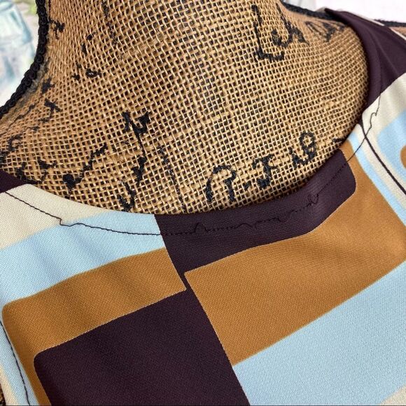 Kenneth Cole Retro Print Sleeveless Sheath Dress Brown Multi Small - Picture 11 of 11